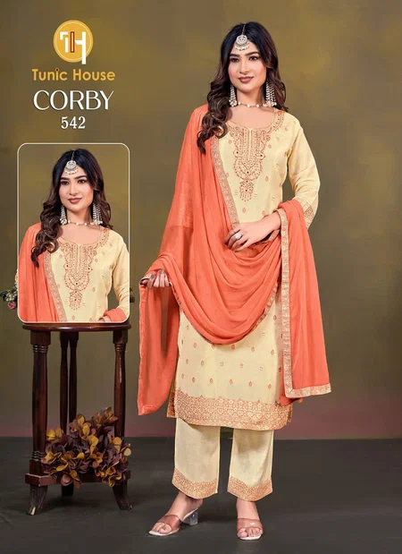 Corby 542 To 545 By Tunic House Shimmer Tissue Kurti With Bottom Dupatta Wholesale